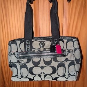 Vintage Coach Daisy Black and Gray Canvas C Signature Tote Bag. F14878
